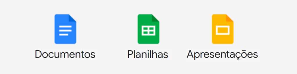 Ferramentas para o Trabalho Híbrido: Google Doc, Planilhas e Apresentações Ferramentas para o Trabalho Híbrido: ícones do Google Doc, Planilhas e Apresentações
