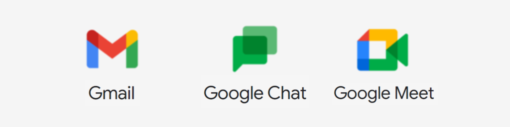 Ferramentas para o Trabalho Híbrido: Gmail, Google Chat e Google Meet Ferramentas para o Trabalho Híbrido: ícones do Gmail, Google Chat e Google Meet
