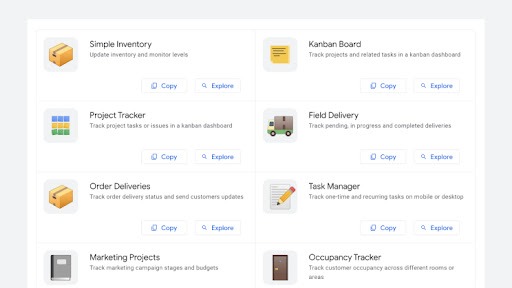 Templates de automatização de processos do AppSheet Templates de automatização de processos do AppSheet