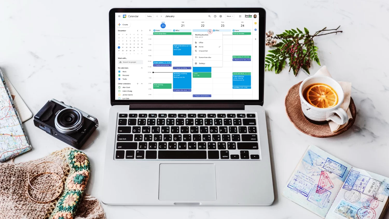 tela de notebook com o Google Agenda