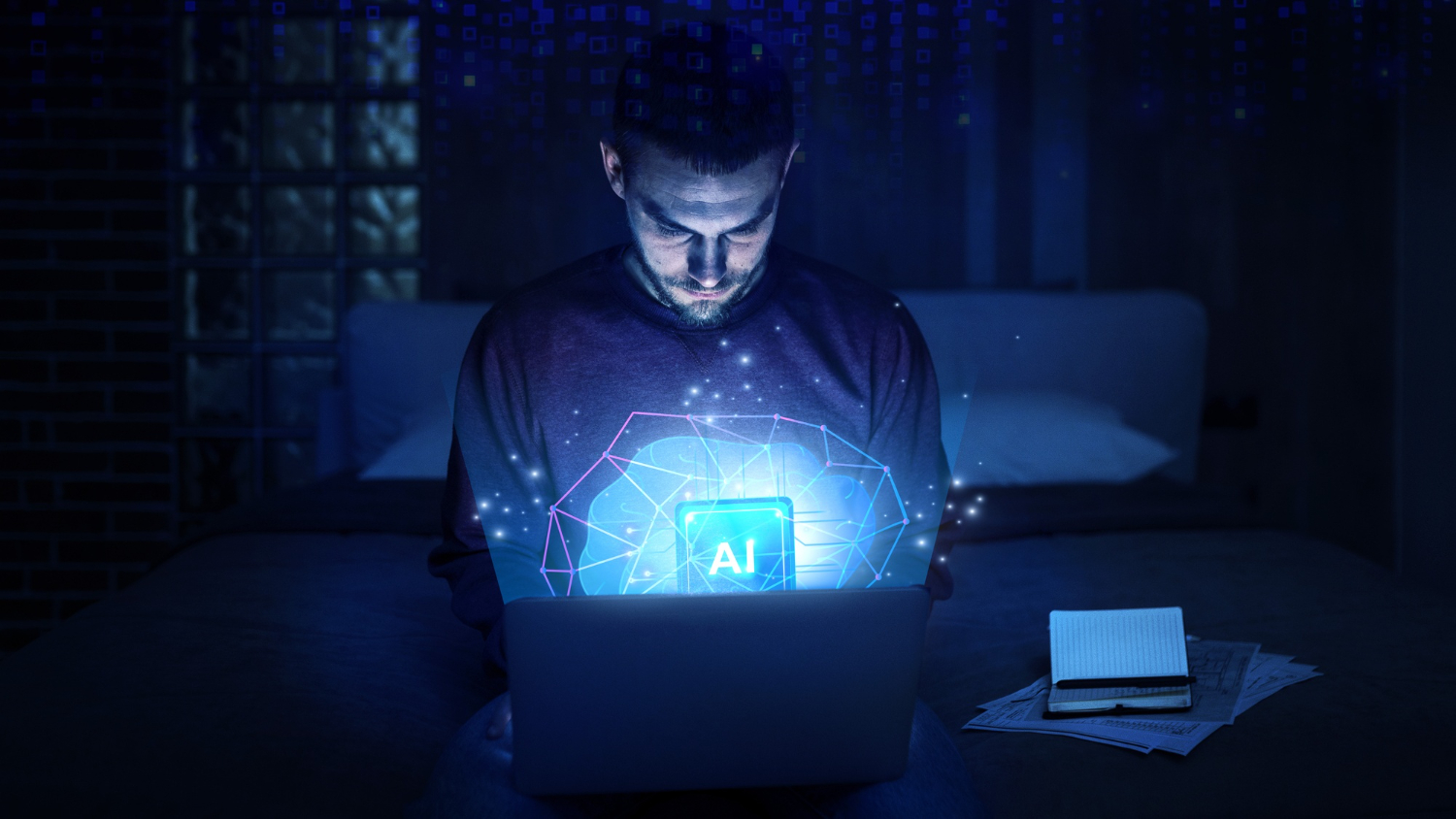 homem utilizando o computador com genAI