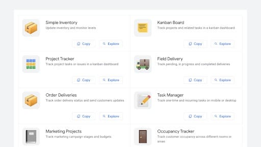 Templates de automatização de processos do AppSheet Templates de automatização de processos do AppSheet